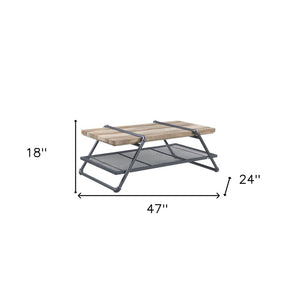 47" Natural and Gray Metal Sled Coffee Table With Shelf