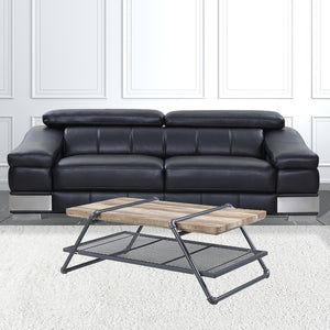 47" Natural and Gray Metal Sled Coffee Table With Shelf