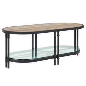 47" Natural Metal Oval Sled Coffee Table With Shelf