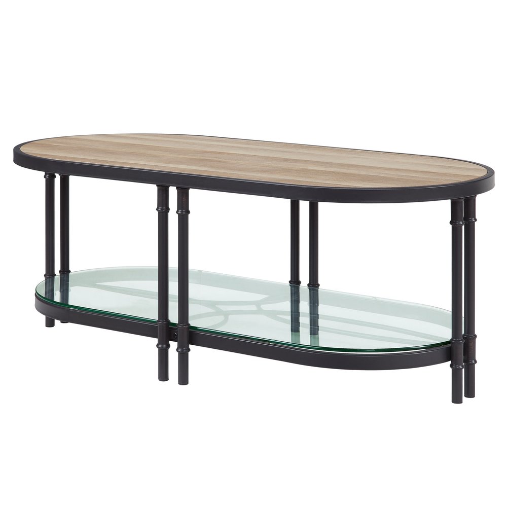 47" Natural Metal Oval Sled Coffee Table With Shelf