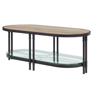 47" Natural Metal Oval Sled Coffee Table With Shelf