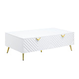 53" White Wood And Metal Coffee Table With Four Drawers