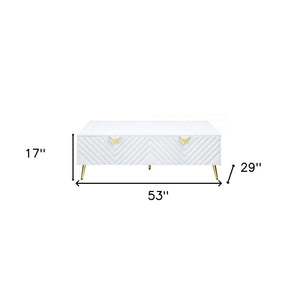 53" White Wood And Metal Coffee Table With Four Drawers