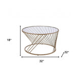 32" Clear and Champagne Glass And Metal Round Frame Coffee Table