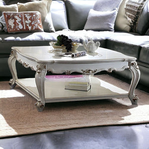 47" Pearl Wood Coffee Table With Shelf