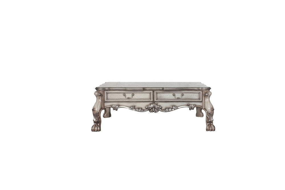 57" Bone Wood Coffee Table With Two Drawers