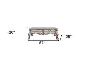 57" Bone Wood Coffee Table With Two Drawers
