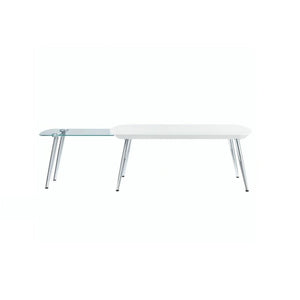 47" White Clear and Silver Wood And Glass And Metal Coffee Table