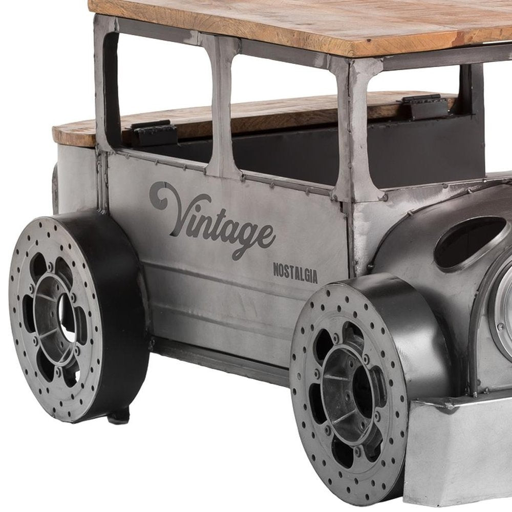 42" Grey And Brown Vintage Style Truck Solid Wood and Metal Coffee Table