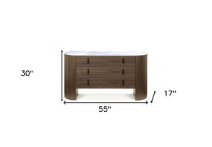55" Brown Wood Three Drawer Dresser