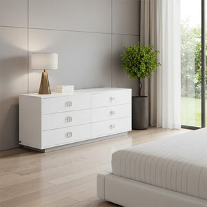 63" White Wood Six Drawer Double Dresser