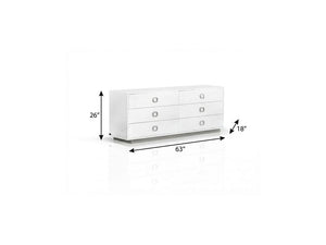 63" White Wood Six Drawer Double Dresser
