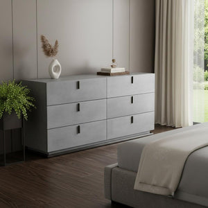 59" Gunmetal Grey Crackle Finish Six Drawer Double Dresser