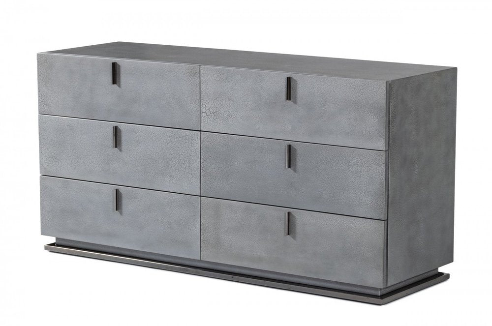 59" Gunmetal Wood Six Drawer Double Dresser