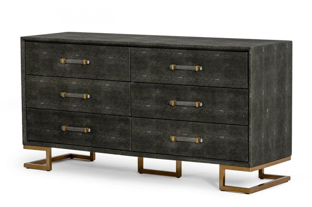 63" Gray Wood Six Drawer Double Dresser