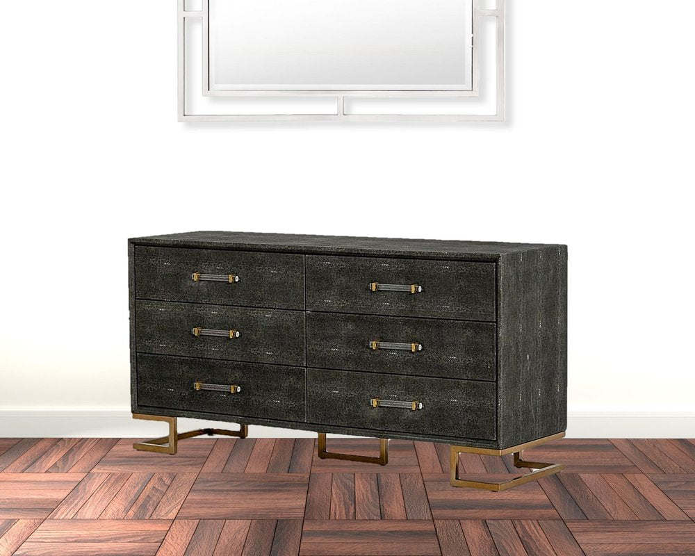 63" Gray Wood Six Drawer Double Dresser