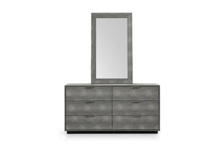 59" Grey Solid And Manufactured Wood Six Drawer Double Dresser