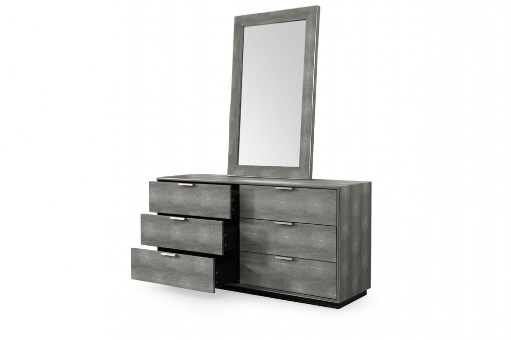 59" Gray Wood Six Drawer Double Dresser