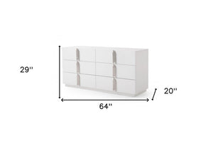 64" White Solid and Manufactured Wood Six Drawer Double Dresser