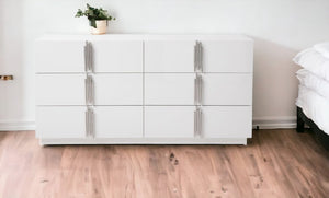 64" White Wood Six Drawer Double Dresser