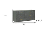 63" Dark Grey Solid And Manufactured Wood Six Drawer Dresser