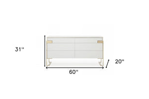 60" Gold And White Wood Six Drawer Double Dresser