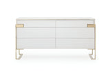 60" Gold and White Solid and Manufactured Wood Six Drawer Double Dresser