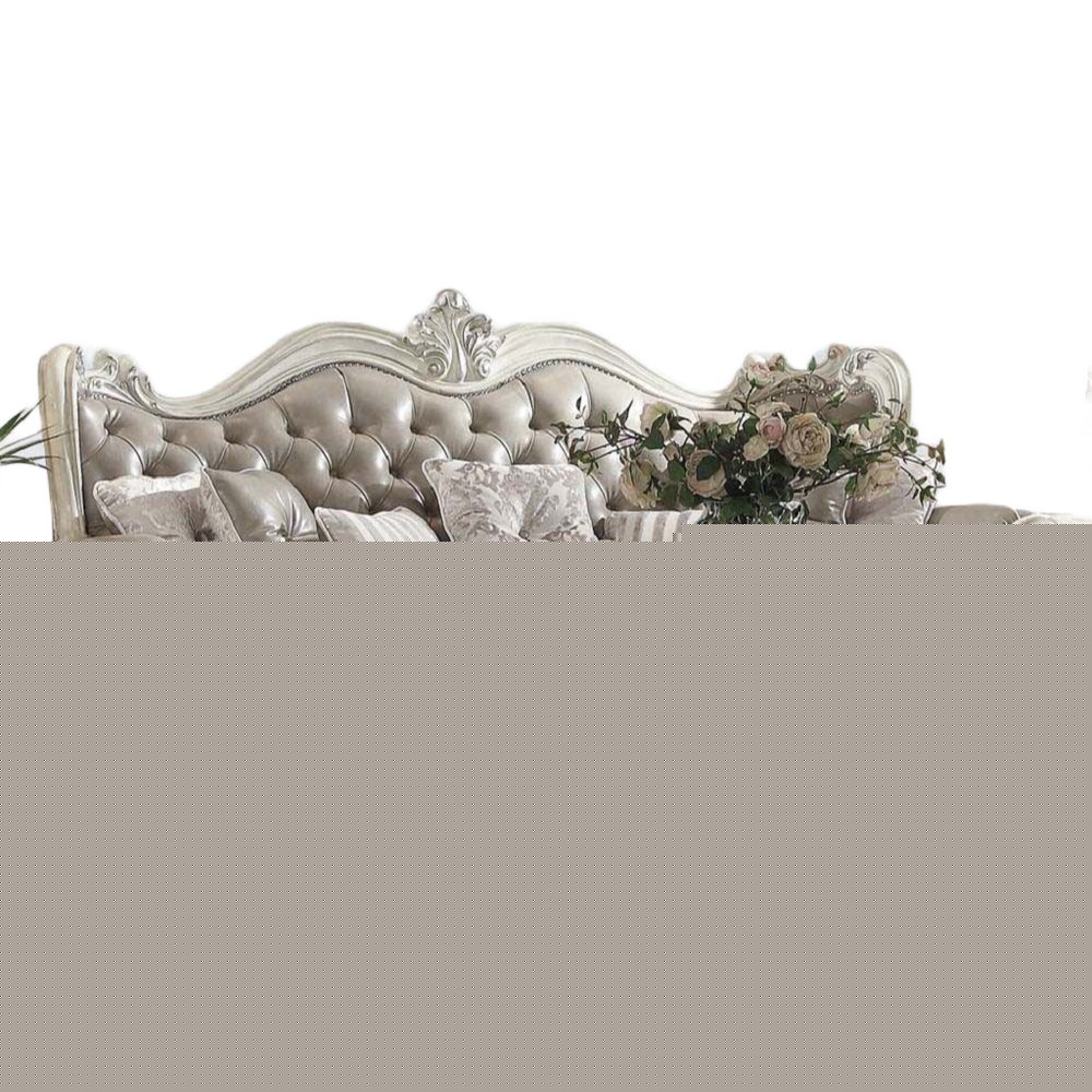 90" Gray Faux Leather Curved Sofa And Toss Pillows With Bone Legs