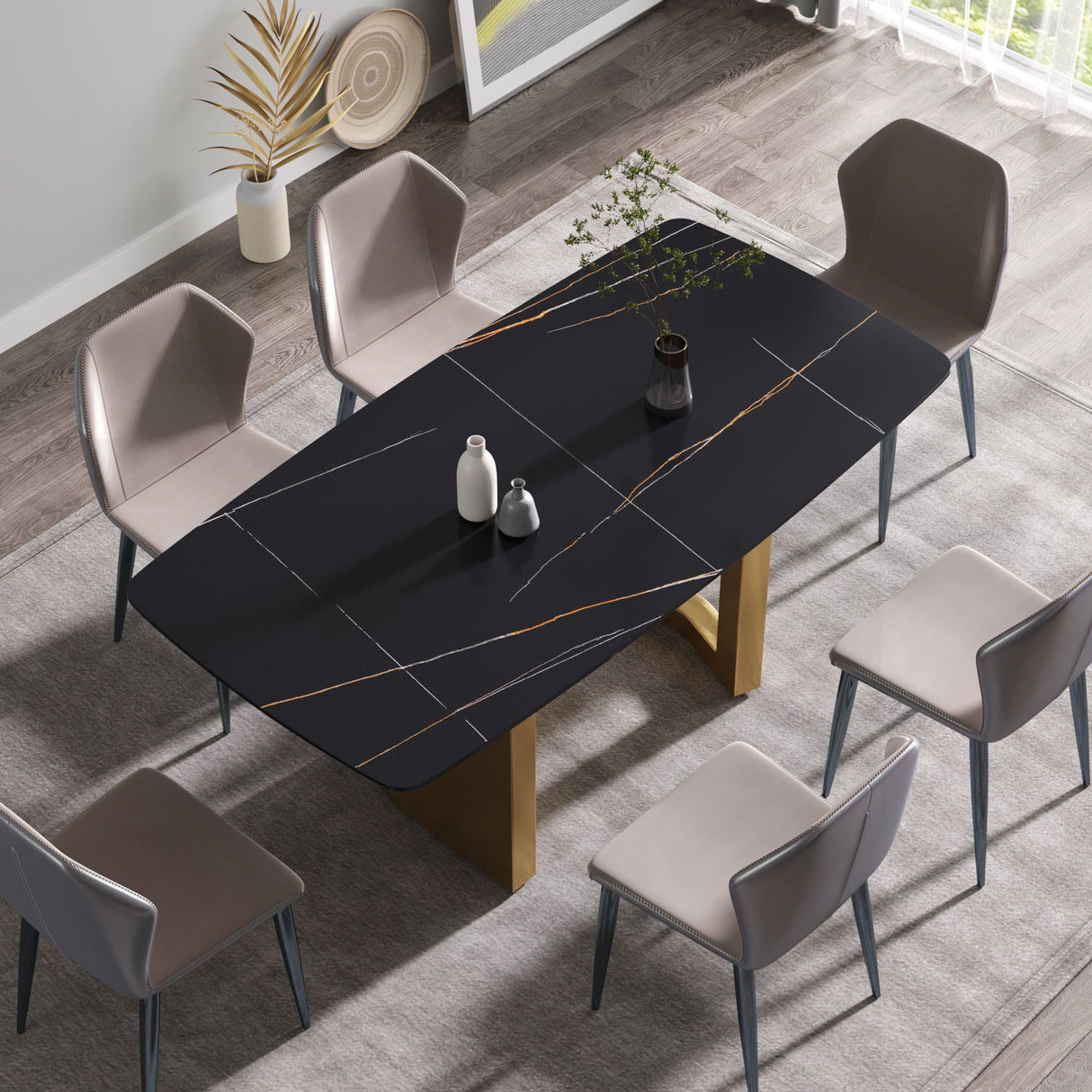 Modern Artificial Stone Dining Table, Can Accommodate 6-8 People - Black by Couch.com