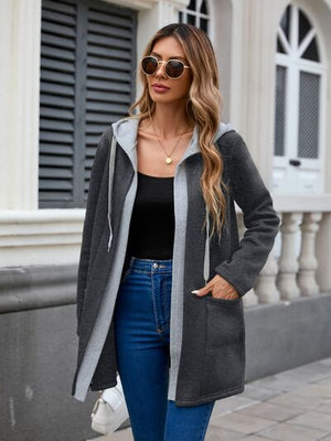 Simple Classic Drawstring Long Sleeve Hooded Jacket – Casual & Comfortable Lightweight Outerwear
