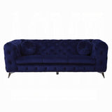 90" Blue Velvet Chesterfield Sofa With Silver Legs