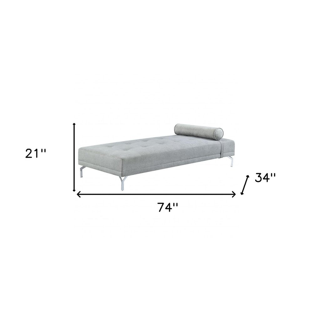 74" Gray Velvet Convertible Futon Sofa With Toss Pillow