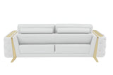 90" White Italian Leather Sofa With Gold Legs