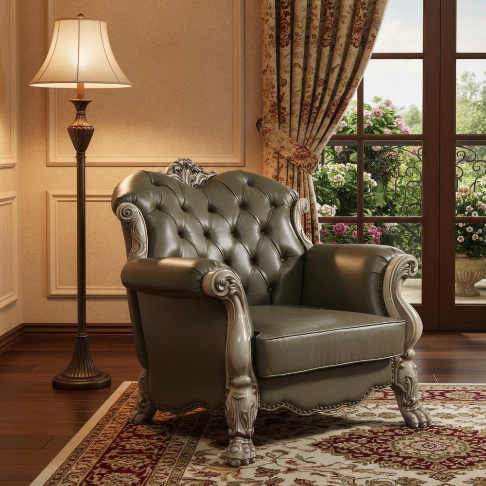 45" Champagne Faux Leather Arm Chair