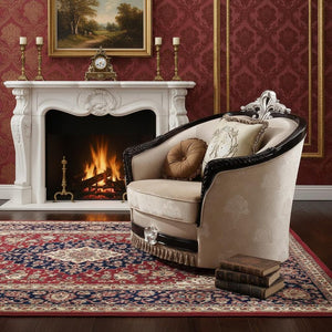 47" Tan and Black Fabric Floral Arm Chair And Toss Pillows