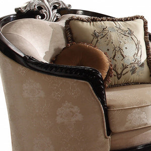 47" Tan and Black Fabric Floral Arm Chair And Toss Pillows