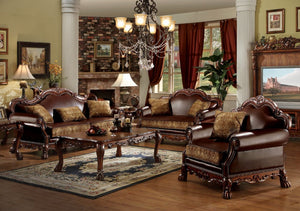 46" Brown and Cherry Blossom Pink Faux Leather Floral Tufted Arm Chair And Toss Pillow