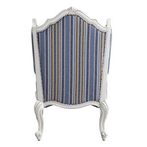 31" Blue and White Fabric Striped Wingback Chair And Toss Pillow