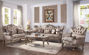 45" Champagne Fabric Floral Tufted Arm Chair And Toss Pillow