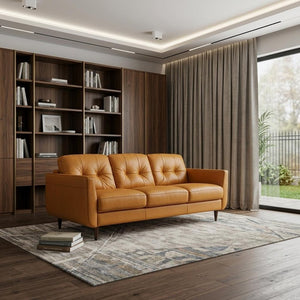 83" Orange Leather Sofa With Black Legs