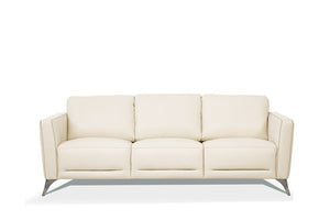 83" Cream Leather Sofa With Black Legs