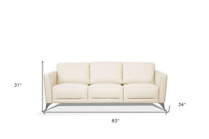 83" Cream Leather Sofa With Black Legs
