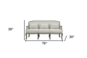 76" Cream Linen Sofa With Brown Legs