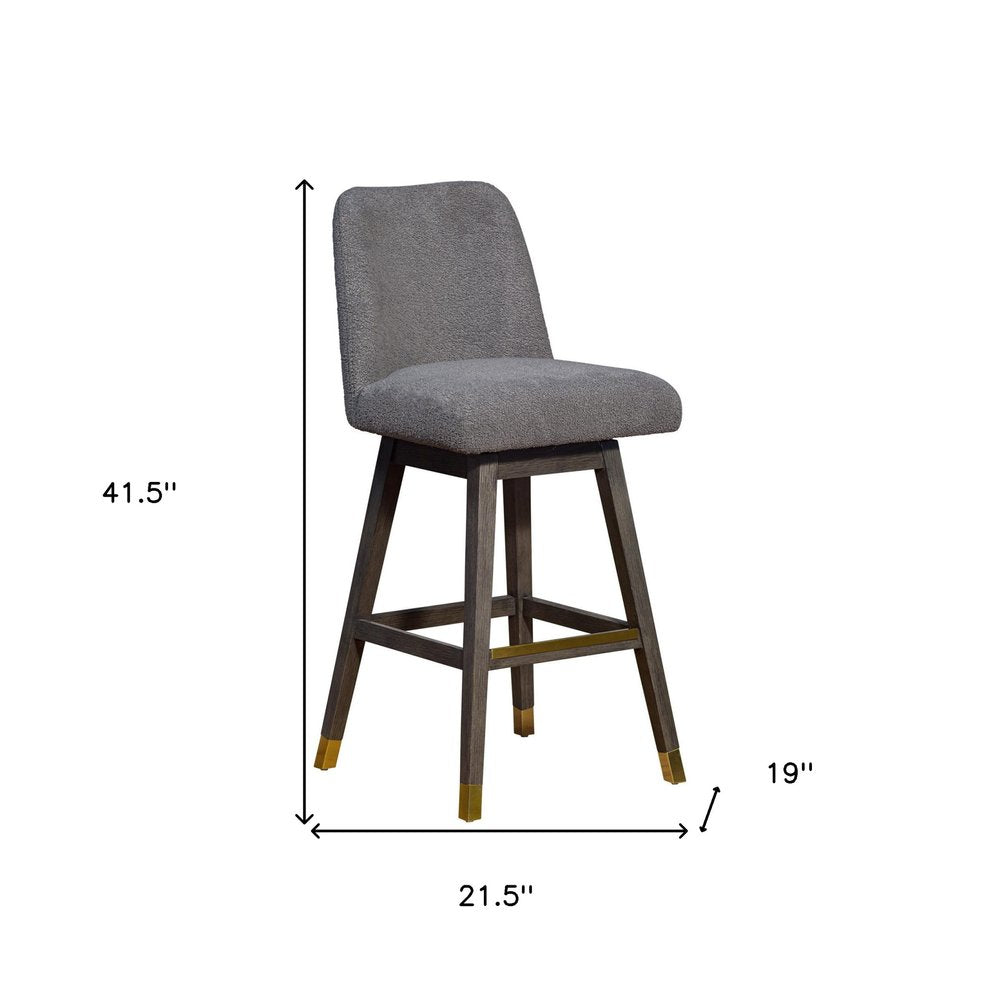 30" Gray Fabric And Solid Wood Bar Height Swivel Bar Chair