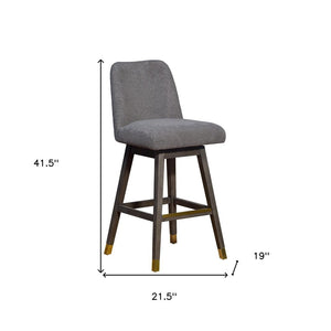 30" Gray Fabric And Solid Wood Bar Height Swivel Bar Chair