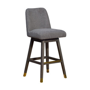 30" Gray Fabric And Solid Wood Bar Height Swivel Bar Chair