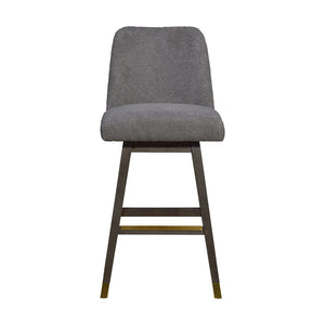 30" Gray Fabric And Solid Wood Bar Height Swivel Bar Chair