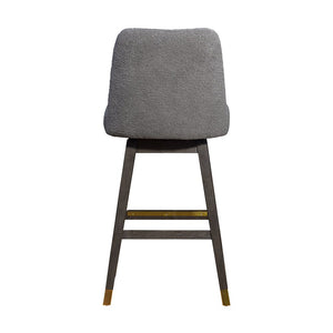 30" Gray Fabric And Solid Wood Bar Height Swivel Bar Chair