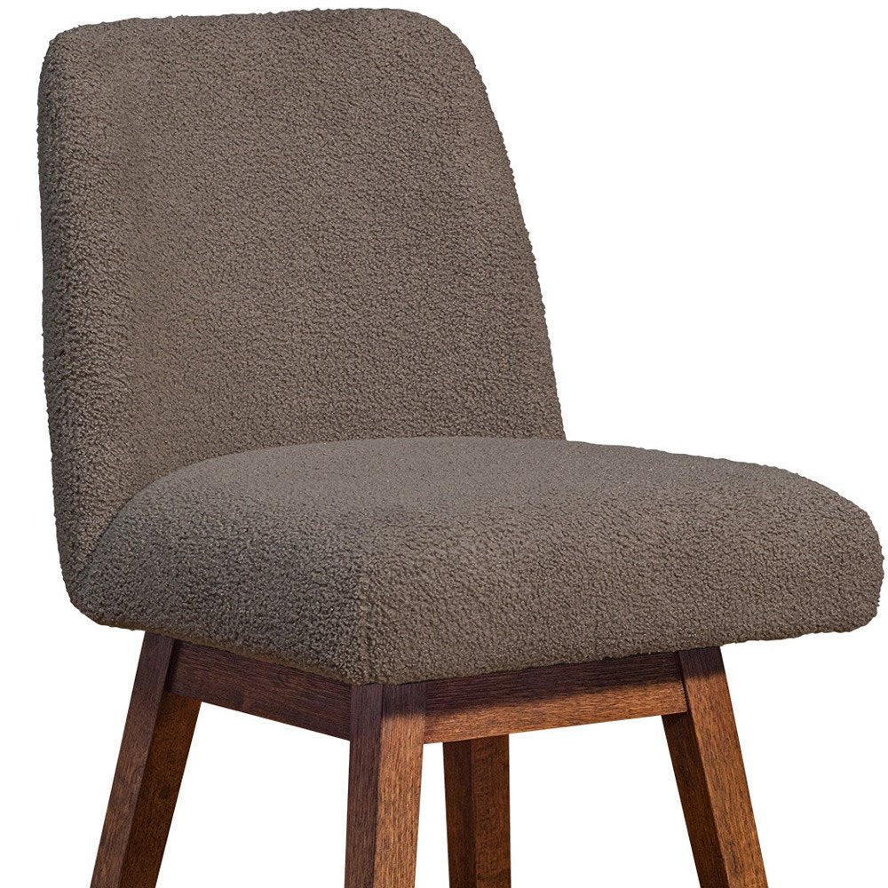 26" Taupe And Brown Fabric And Solid Wood Counter Height Swivel Bar Chair