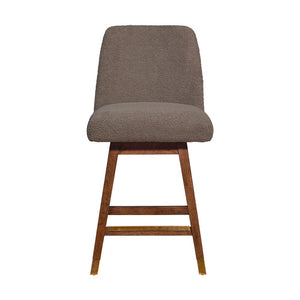 26" Taupe And Brown Fabric And Solid Wood Counter Height Swivel Bar Chair